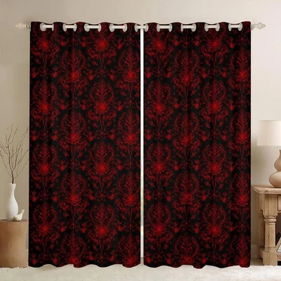 Cortinas oscuras góticas rojas damasco para dormitorio 42" Wx63" L medalla barroca boho... Foto 1 de 4