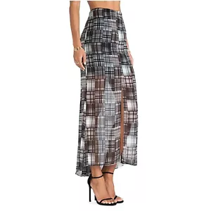BCBGeneration Godet Maxi Gonna Plaid Patchwork Semi Trasparente Multicolore Tg 6 $88 - Foto 1 di 4