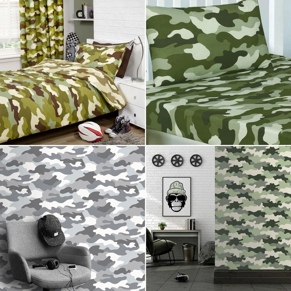 CAMOUFLAGE ARMY BEDROOM - DUVET COVER SET, CURTAINS, FITTED SHEET, WALLPAPER  - Image 1 of 1