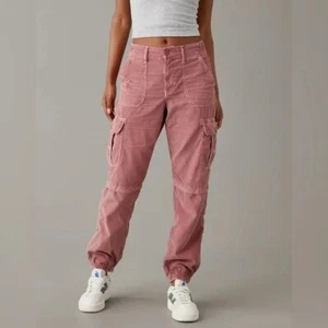 American Eagle Pink Corduroy Baggy Jogger High Waisted Cargo 4 Regular GUC - Picture 1 of 16