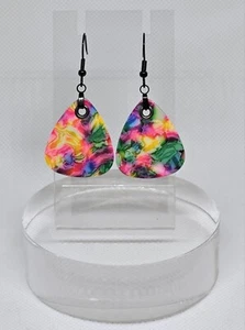 Tie-Dye Dangling Guitar Pick Black Fish Hook Fashion Earrings - Picture 1 of 2