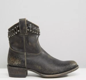 Frye "Diana" studded western ankle boot in black stonewash size EU38/UK5/US8 - Picture 1 of 13