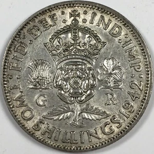 1942 United Kingdom Florin - George VI - (XF) KM#855 - 50% Silver - 3552 - Picture 1 of 3