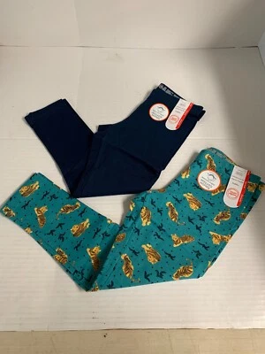2 Pair WonderNation Kids Leggings Size M(7-8) Green Tigers And Solid Blue New - Image 1 of 4