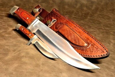 Bowie Hunting Knife 2pc Set Full-Tang Survival Tactical w/Leather Sheath TR71 - Image 1 of 4