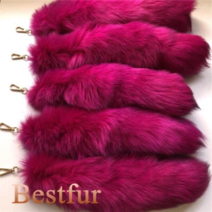 Venta al por mayor 16"" -18"" Real Cola de Piel de Zorro Teñido Rosa Caliente Cola de Piel de Zorro Cosplay - Imagen 1 de 7