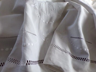 Drap en Lin Ancien Monogramme "CF" 230 cm x 310 cm - Photo 1/4