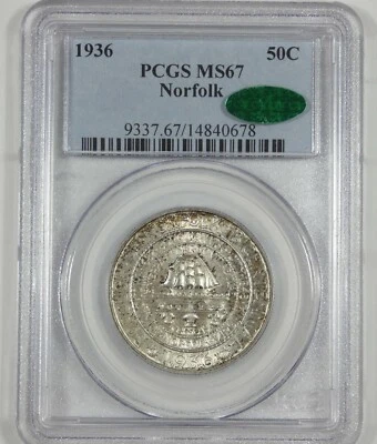 1936 Norfolk, VA Bicentennial Silver Commemorative Half Dollar CAC & PCGS MS 67 - Image 1 of 4