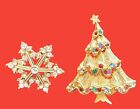 Gold Christmas Brooch Lots Of Two A Christmas Tree A   Snow Flake Rehninstones 