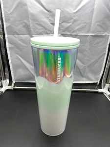 Starbucks Holiday Ice Wave 2021 Tumbler Iridescent Icy Mint White & Silver 24oz - Bild 1 von 5