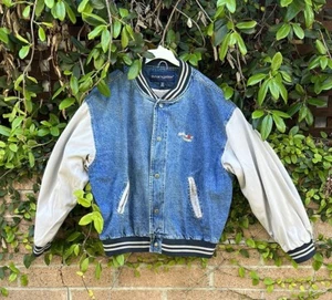 Vintage 90s Mens XXL Swingster National Gypsum Denim Blu Jean Bomber Snap Jacket - Picture 1 of 13