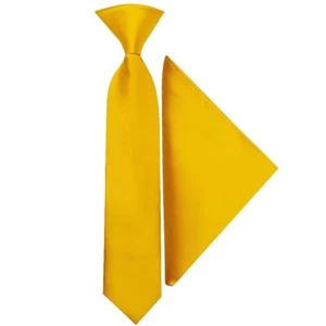 Pre Tied Bright Yellow Satin Boys Tie and Pocket Square Set Age 4-7 Wedding Prom - Picture 1 of 4