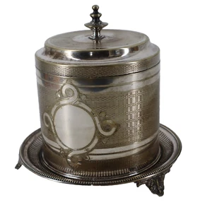 Victorian Silverplate Biscuit Barrel Heavily Engraved Footed Hallmarked English? - Picture 1 of 24