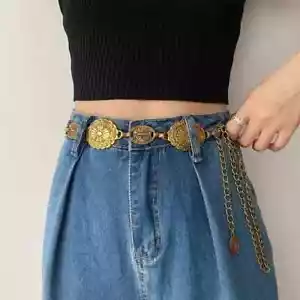 Cowgirl Western Equestrian Gold CONCHO CHAIN BELT - Picture 1 of 2