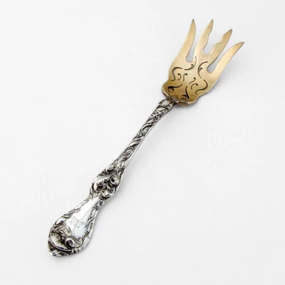 Tenedor grande de carne astillada Les Cinq Fleur caña esterlina y cartón 1900 Foto 1 de 4