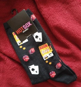 Hot Sox Ladies Cotton Blend Crew Socks Gambling Cards Slots Dice Las Vegas - Picture 1 of 2