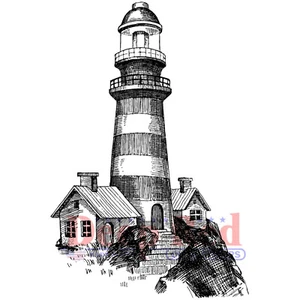 Deep Red Stamps Lighthouse Cottage Rubber Cling Stamp - Picture 1 of 6