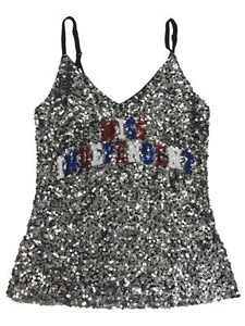 Womens (Junior's) Silver Sequin Patriotic Miss Independent Tank Top Shirt - Picture 1 of 3