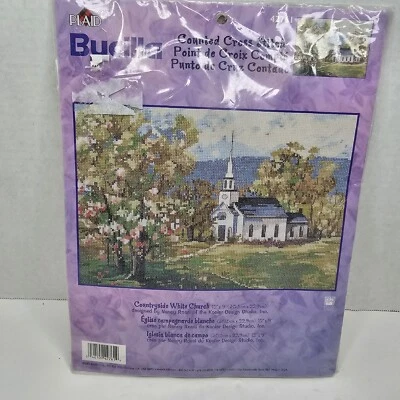 Vintage Bucilla Counted Cross Stitch COUNTRYSIDE WHITE CHURCH 42761 - Image 1 of 4
