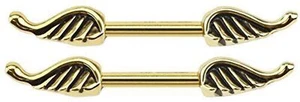 Nipple Ring Angel Wings Gold Plate 316l Surgical Steel Nipple Bar Body Jewelry S - Picture 1 of 1