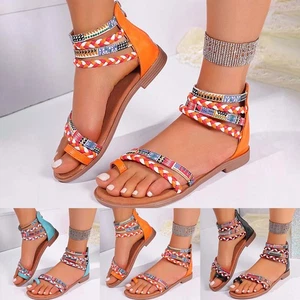 Women Summer Zipper Casual Open Toe Square Heels Comfortable Beach Shoes Sandals - Picture 1 of 25