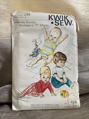 Infant Romper Pants Shirt Kwik Sew 244 Pattern sz S-XL Vintage 1972 - Image 1 of 4