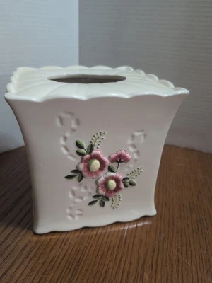 Cubierta de pañuelo de cerámica vintage Country Chic rosa oscuro flores LEER Foto 1 de 4