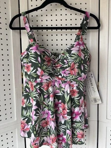 Women's A Shore Fit Swim Top Tankini Top Size 14 Tropical Green Floral NWT - Picture 1 of 8
