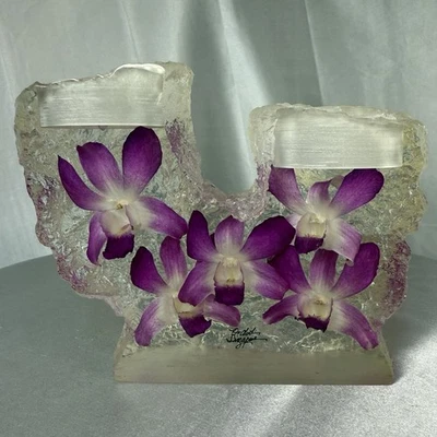 Soporte de luz de té Orchid Singapore en resina, decoración de baño único/púrpura/dormitorio Foto 1 de 4