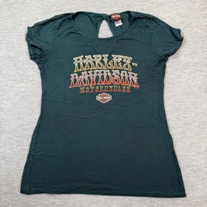 Harley-Davidson T-Shirt Damen L Grün Strass Logo Keyhole Back USA Biker - Bild 1 von 9