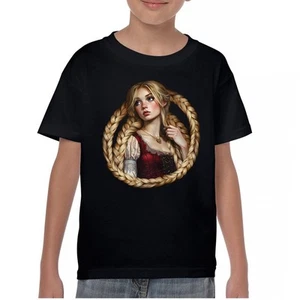 Storybook Rapunzel Youth T-shirt Fairytale Blonde Hair Fantasy Princess Kids - Picture 1 of 50