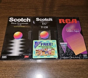3 VERSIEGELTE SCOTCH & RCA leere VHS-Kassetten 6 Stunden NEU Videorecorder T-120 - Bild 1 von 2
