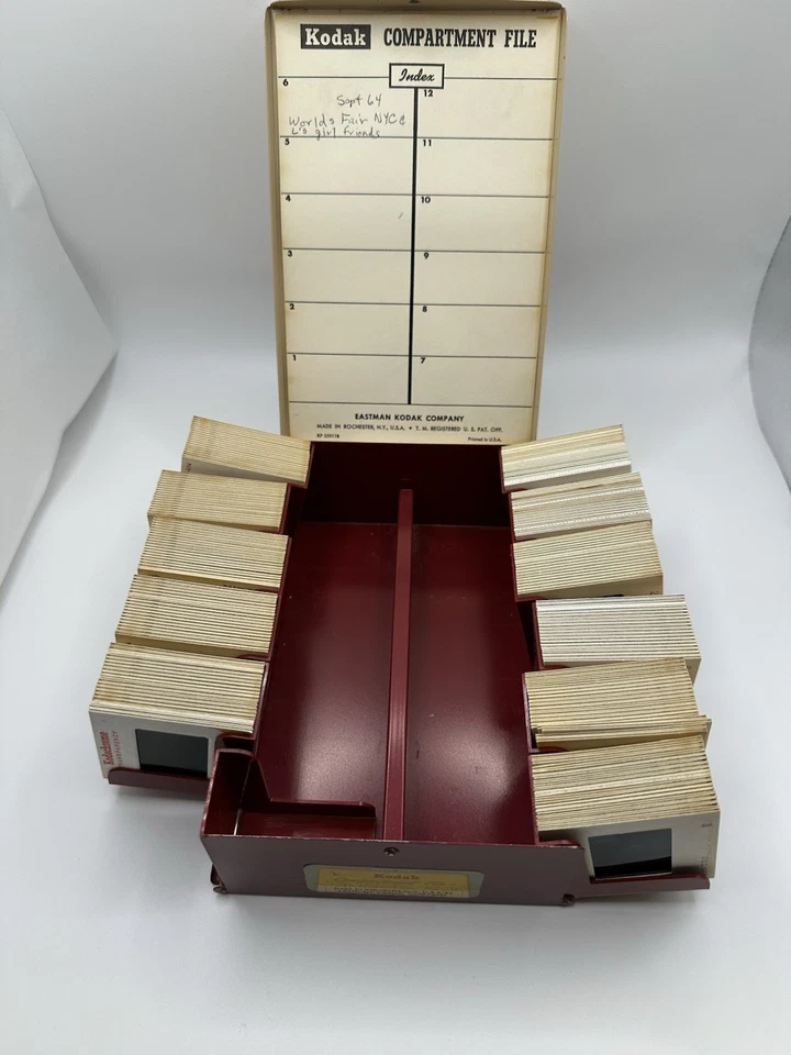 RARO* KODASLIDE Compartimento Archivo Kodak 35mm Caja con Diapositivas '64 Feria Mundial Nueva York Foto 1 de 4