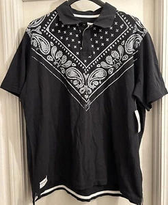 NWT Rocawear Black Paisley Print Polo Short Sleeve Shirt Men’s Size 3XL - Picture 1 of 7