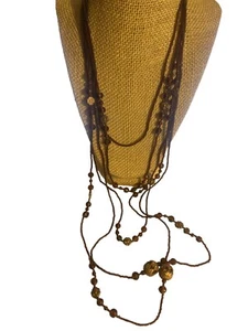 Vintage Multi-Strand Copper Beaded Necklace Glass Seed Beads Long Layered Boho - Picture 1 of 4