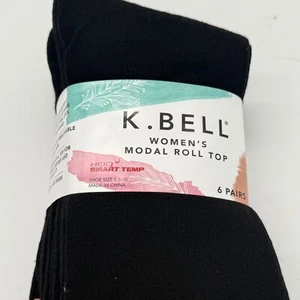 K. Bell Black Modal Roll Top Socks 6 Pair Soft Breathable Shoe 5.5-10 minimalist - Picture 1 of 5