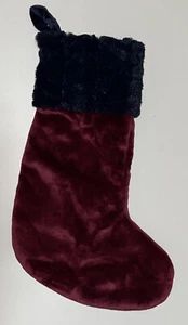 Berkshire 2017 Blanket Faux Fur Christmas Stocking Burgundy And Dark Navy 18” - Picture 1 of 4