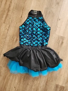 WEISSMAN Size CM M Med Dance Costume Turquoise Blue Black Sequins Jazz Tap Solo  - Picture 1 of 5