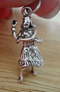 Sterling Silver 3D 28x13mm 4 gram Hula Hawaii Girl with Lei & Grass Skirt Charm - Picture 1 of 4