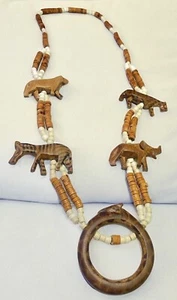Rare Find Vintage Hand Carved African Tribal Inspired Wood Beaded Necklace - Picture 1 of 8