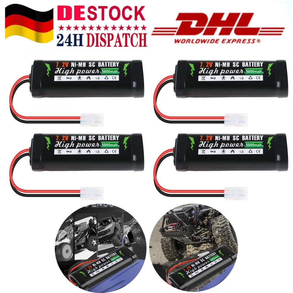 4Stk 7,2V 5000mAh Wiederaufladbar Akku Ni-MH Batterie Tamiya Stecker für RC Auto - Bild 1 von 4