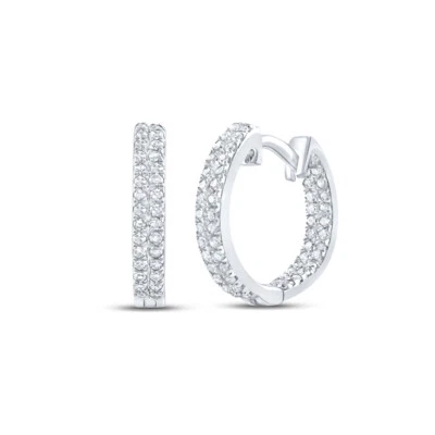 Macey Worldwide Jewelry 10K White Gold Diamond Hoop Fine Earrings 1/5 CT - Image 1 of 2