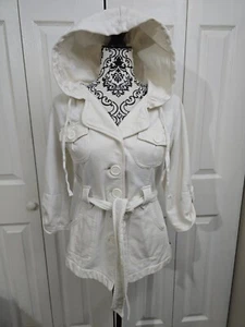 Girl's Youth L.A Kitty Ivory 3/4 Sleeve Button Up Hooded Belted Jacket Size XL - Picture 1 of 16