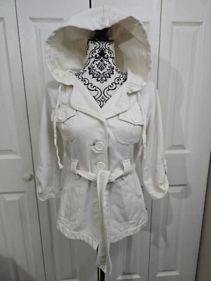 Girl's Youth L.A Kitty Ivory 3/4 Sleeve Button Up Hooded Belted Jacket Size XL - Image 1 of 4