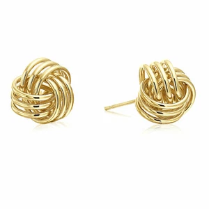 14K Real Solid Gold Polished Love Knot Sleeper Studs Earrings Push-back 11mm - Picture 1 of 7