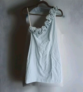 Vestido LILLY PULITZER Vivienne Shorely Azul Seersucker Un Hombro Volantes Talla 4 - Imagen 1 de 4
