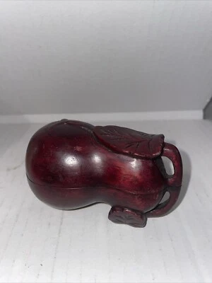 Antique Chinese Japanese Hand Carved Rosewood Trinket Box Little Gourd w/ Leaves - Image 1 of 4