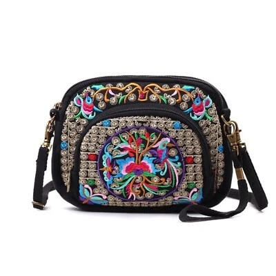 Bolso Bandolera Goodhan Flores Bordado Lona, Bolso Mensajero Mujer, Celular... Foto 1 de 4