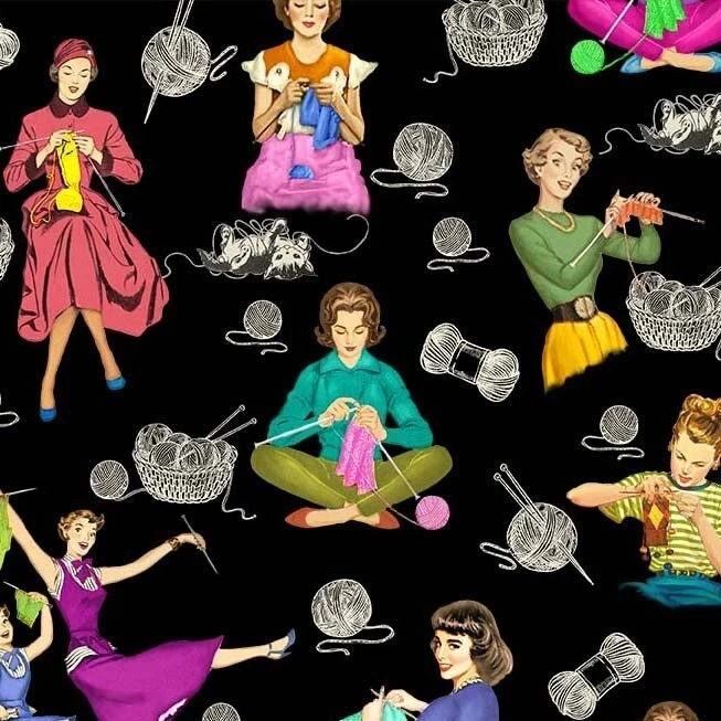 Michael Miller Knit One, Purl Two por Aimee Stewart DDC11727 Preto Algodão - Imagem 1 de 1