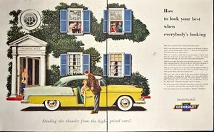 Chevrolet gelb Motoramic Schwesternhaus Oldtimer 2 Seiten Printanzeige 1955 - Bild 1 von 5